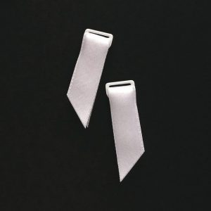 pair of white garter belt clips with satin ribbon
