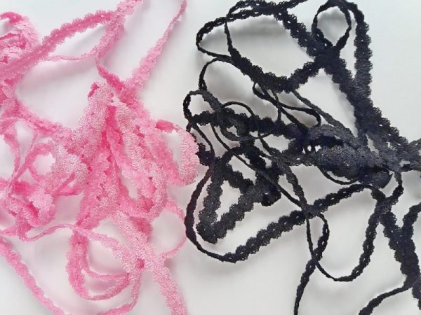 pink and black floral stretch embellishment ribbon
