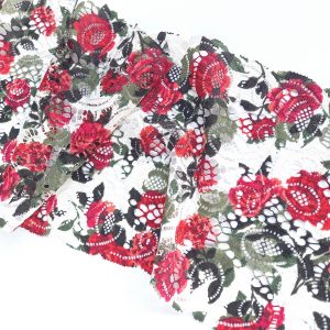 printed stretch lace red rose pattern