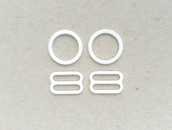 lameda kujuga 12 mm valged emailkattega metallist rõngad ja regulaatorid elastikpaeltele
