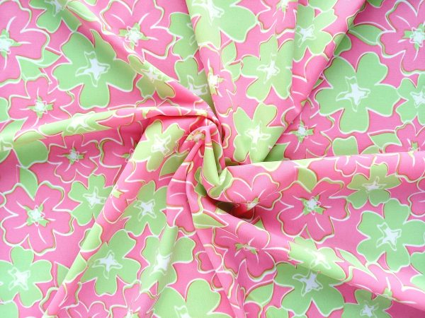green pink floral beachwear fabric
