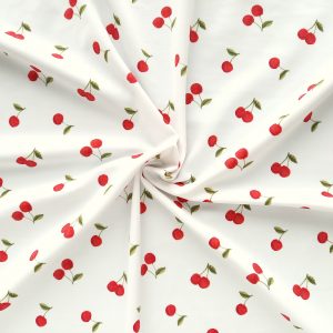 red cherries on white background swimwear fabric