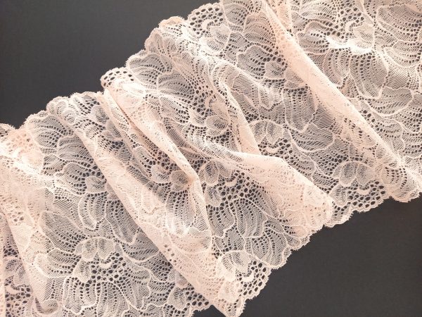 pale peach floral wide elastic lace trim