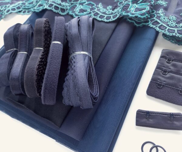 navy blue stretch lace lingerie sewing kit