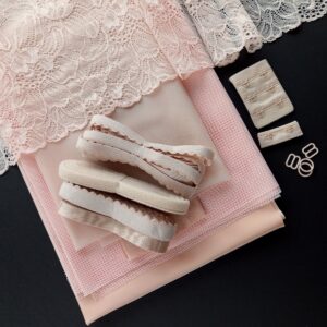 pale peach fabric and stretch lace lingerie sewing kit