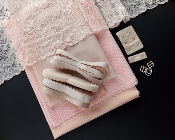 pale peach fabric and stretch lace lingerie sewing kit