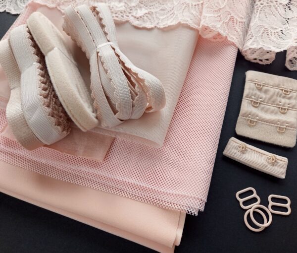 pale peach fabric and stretch lace lingerie making kit