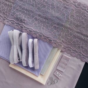 dusty purple microfiber fabric and gray stretch lace lingerie making kit